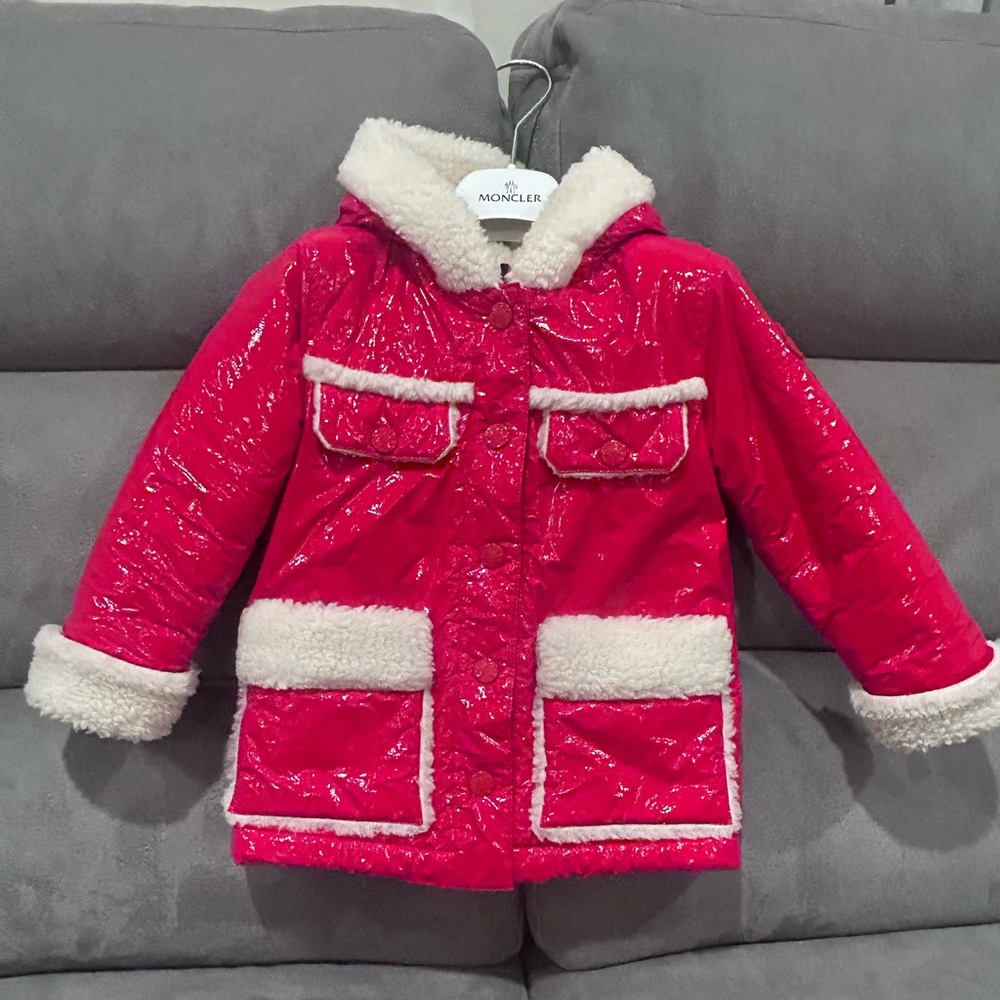 Moncler Vibrant Red Coat with Cream Accents/Worn/100% Authentic